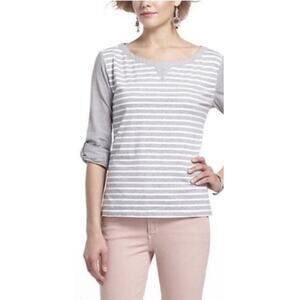 Anthropologie Postmark Women Medium Stripe Cotton Roll Tab Sleeve Top